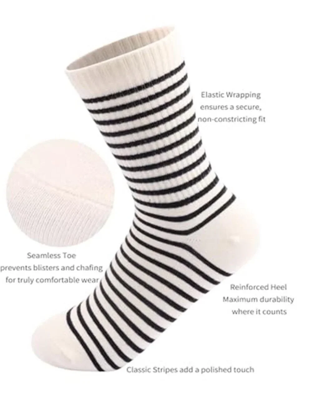 5 Pairs Retro Striped Crew Socks Cute Casual Quarter Socks for Women Girls